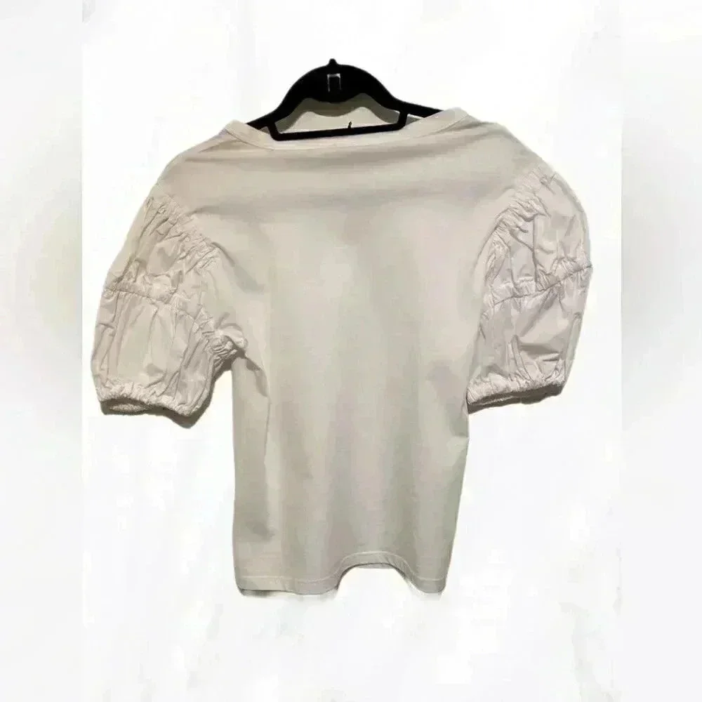 NWT A.L.C wells white cotton short puff crew neck sleeve tee shirt XS - Picture 3 of 5
